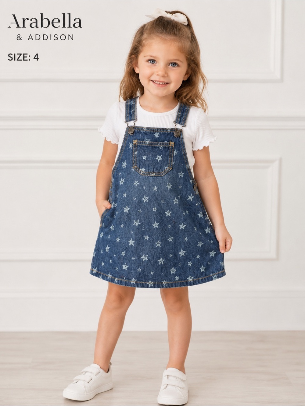 Arabella & Addison Girls Denim Star Print Jumper cotton Dress Size 4